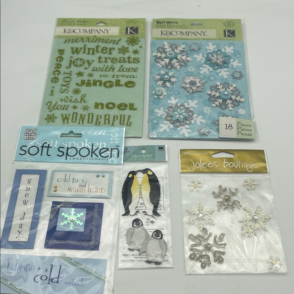 Winter Scrapbooking Supplies Snow Snowflakes Stickers Embellishments Words New